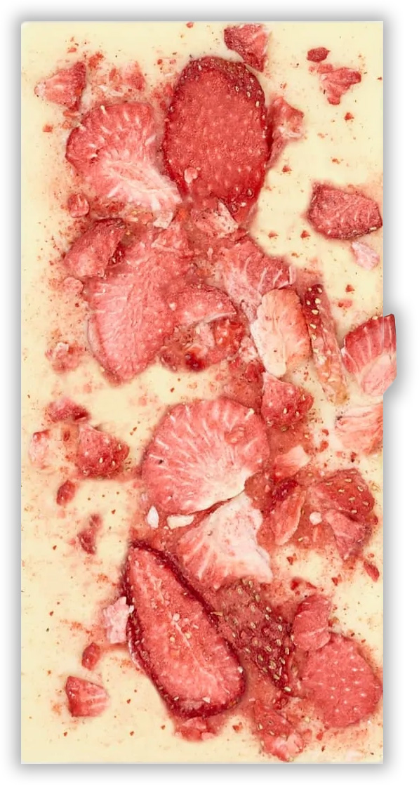 Weiße Schokolade mit gefriergetrockneter Erdbeere